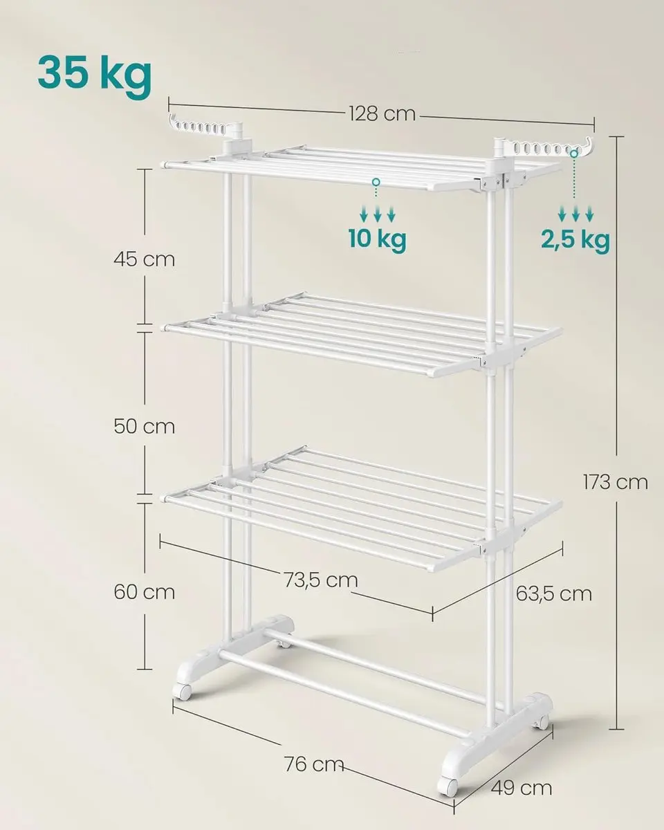 Songmics Droogrek 4 Niveaus - 63,5x128x173cm Wolkenwit