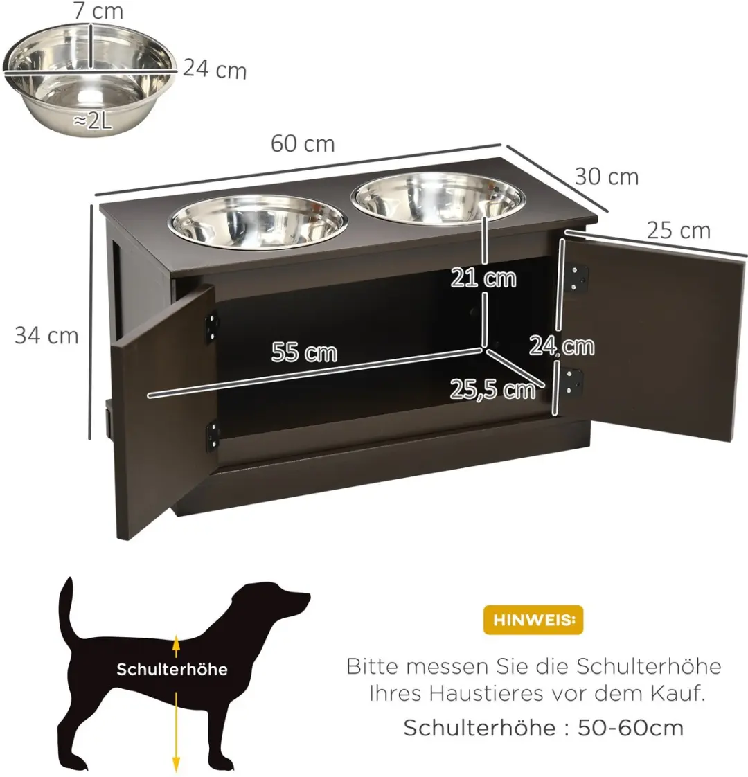 ECTEATOY Hondenvoerbak met standaard - 60x30x34cm - Bruin
