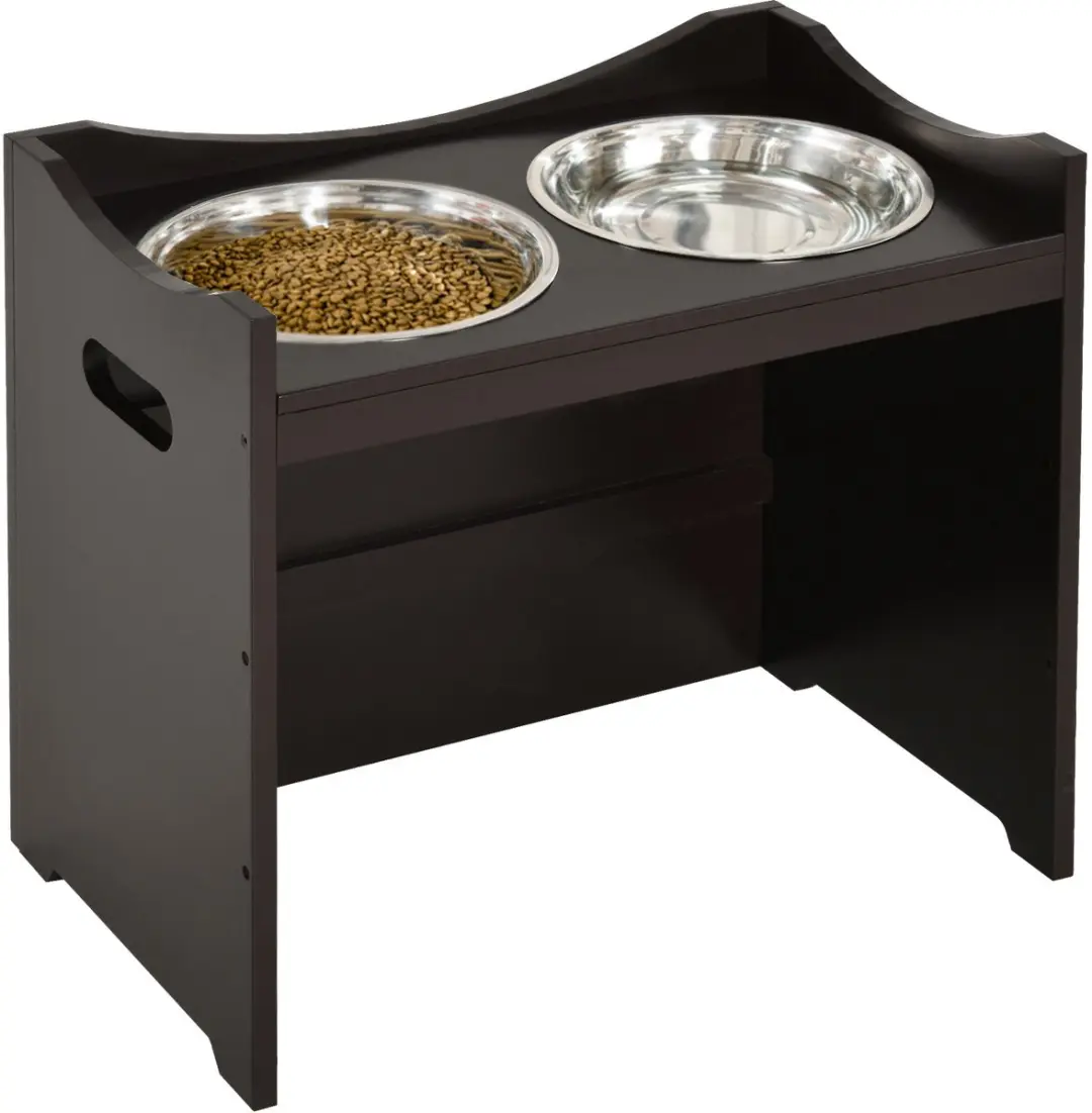 ECTEATOY Hondenvoerbak Hoogteverstelbaar RVS 2x2L Houten Standaard Koffiebruin