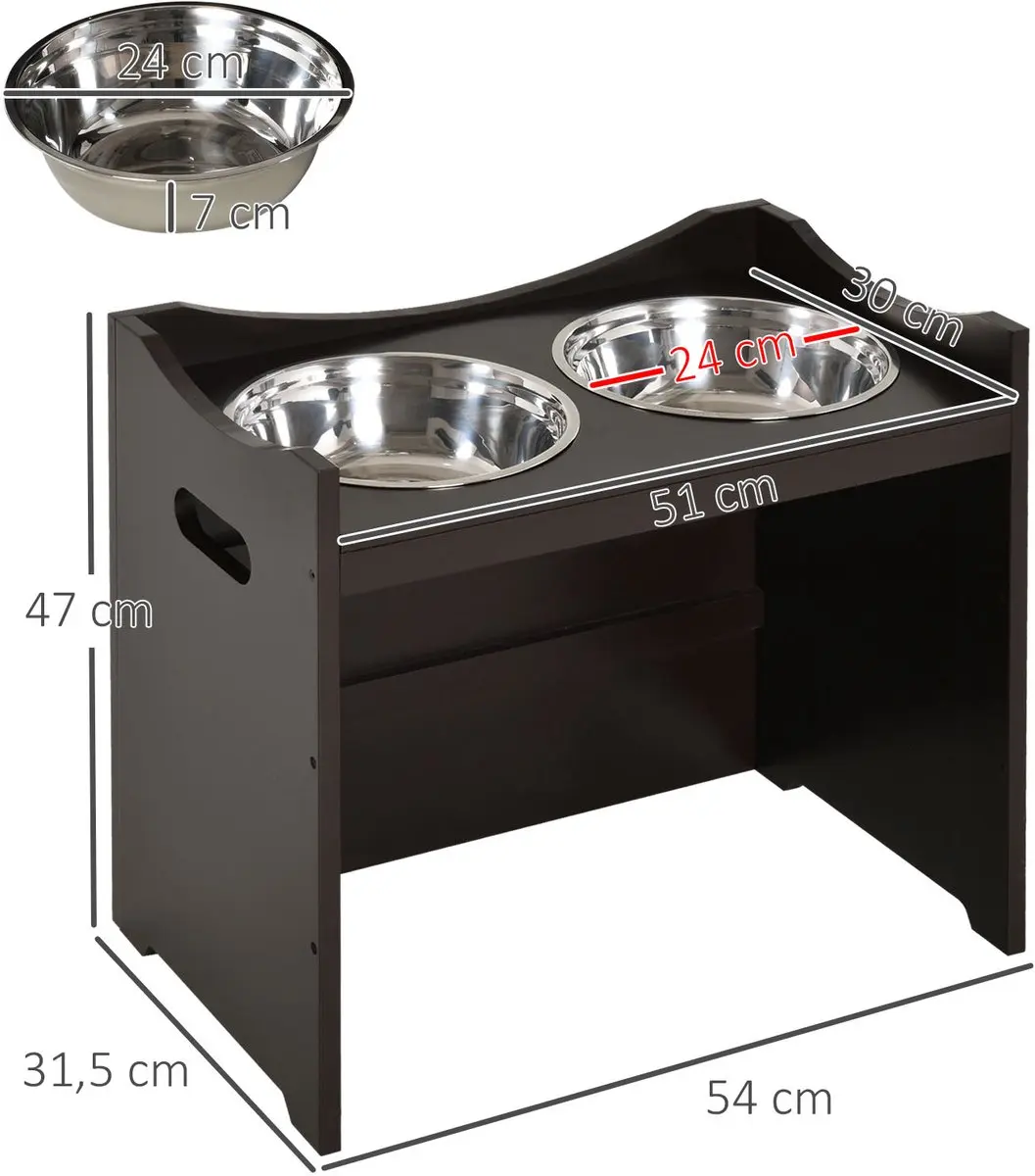 ECTEATOY Hondenvoerbak Hoogteverstelbaar RVS 2x2L Houten Standaard Koffiebruin