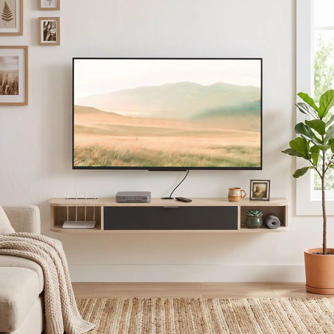 Homcom TV-meubel 140x24x16cm - Natuurlijk hout & zwart