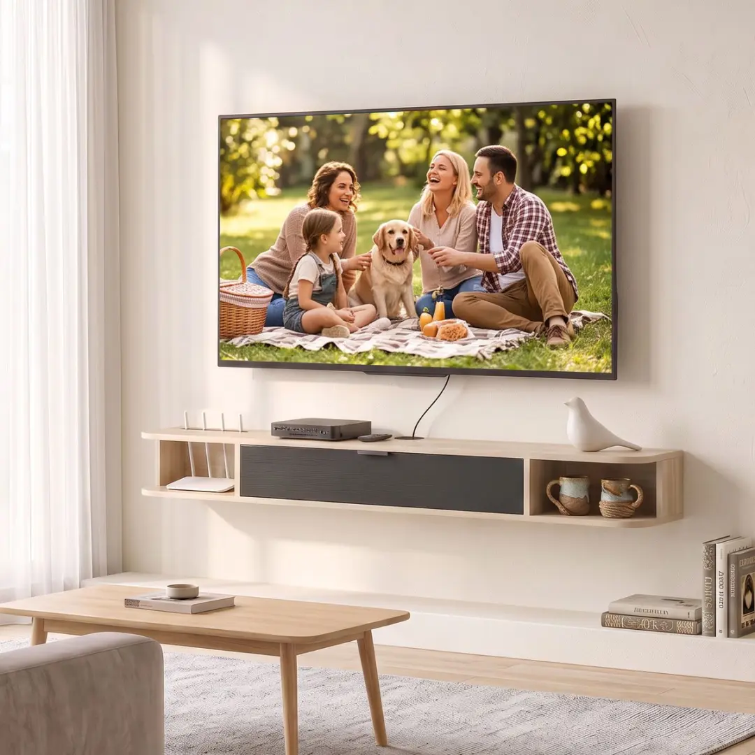 Homcom TV-meubel 140x24x16cm - Natuurlijk hout & zwart