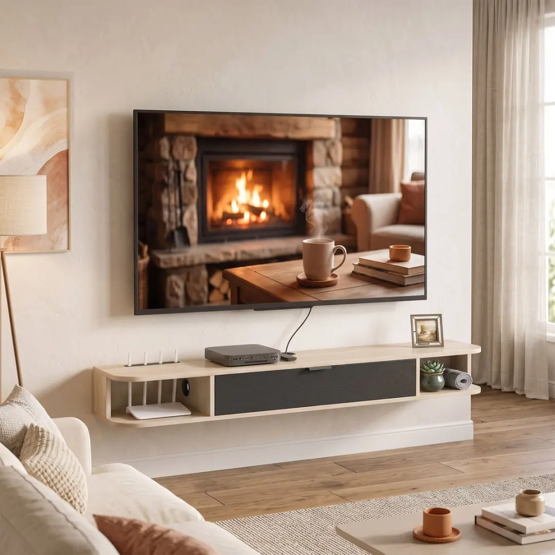 Homcom TV-meubel 140x24x16cm - Natuurlijk hout & zwart