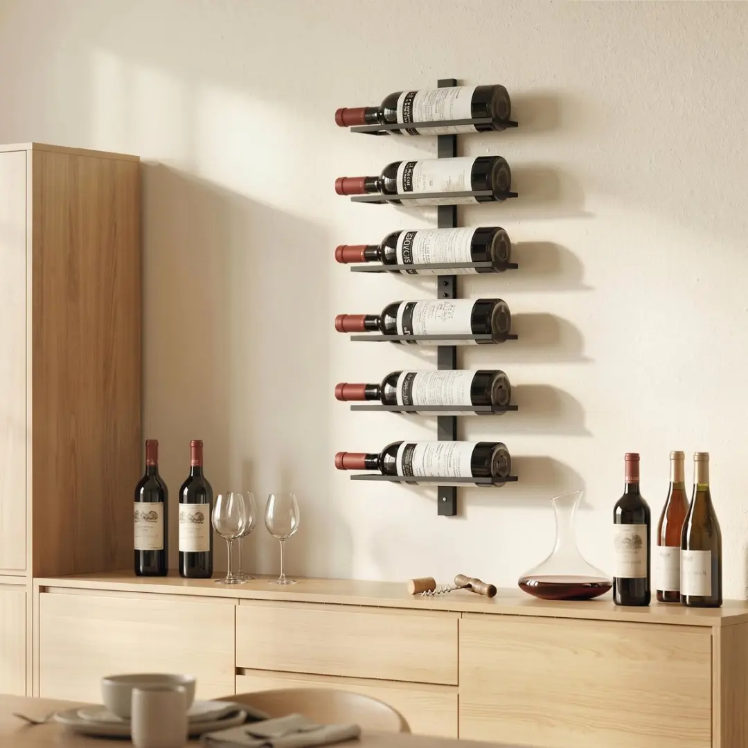 Homcom Wijnrek 6 Flessen - 27x10x71cm - Zwart - afbeelding 6 van 6