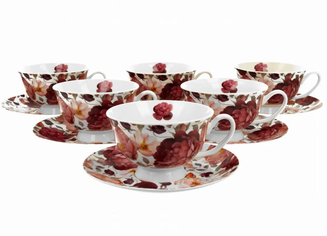 Duo Royal Spring Roses Porseleinen Kopjes met Schotels