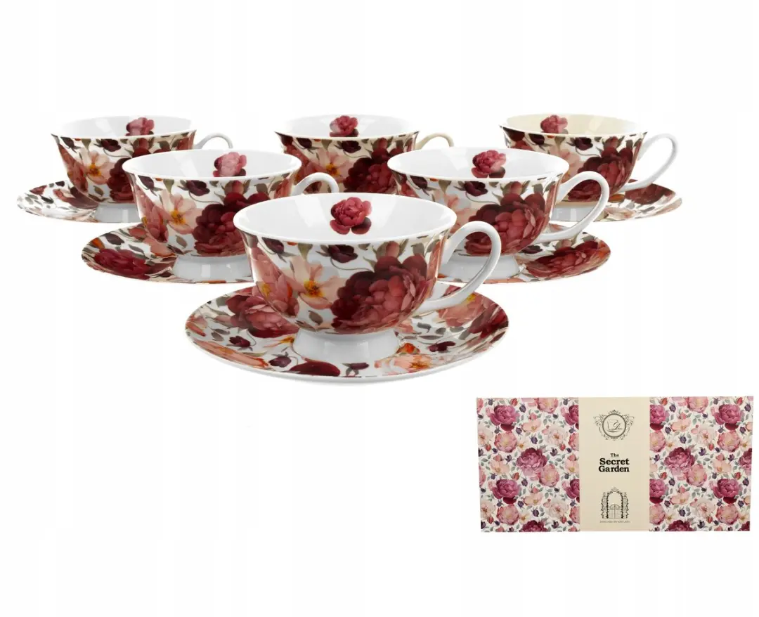 Duo Royal Spring Roses Porseleinen Kopjes met Schotels - 12 Stuks