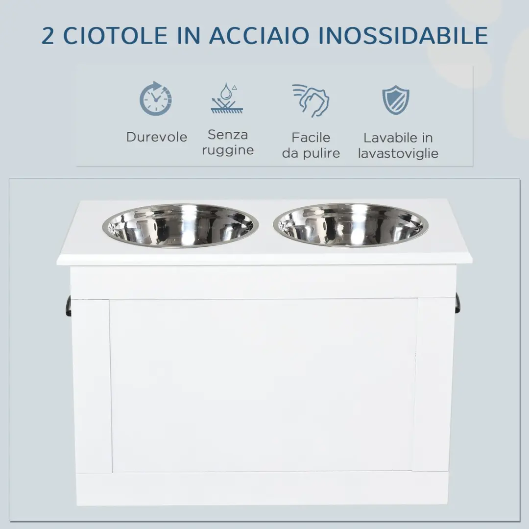 ECTEATOY Voerbak Hond met Opbergruimte - 2 RVS Bakken Wit 60x30x41cm - afbeelding 6 van 6