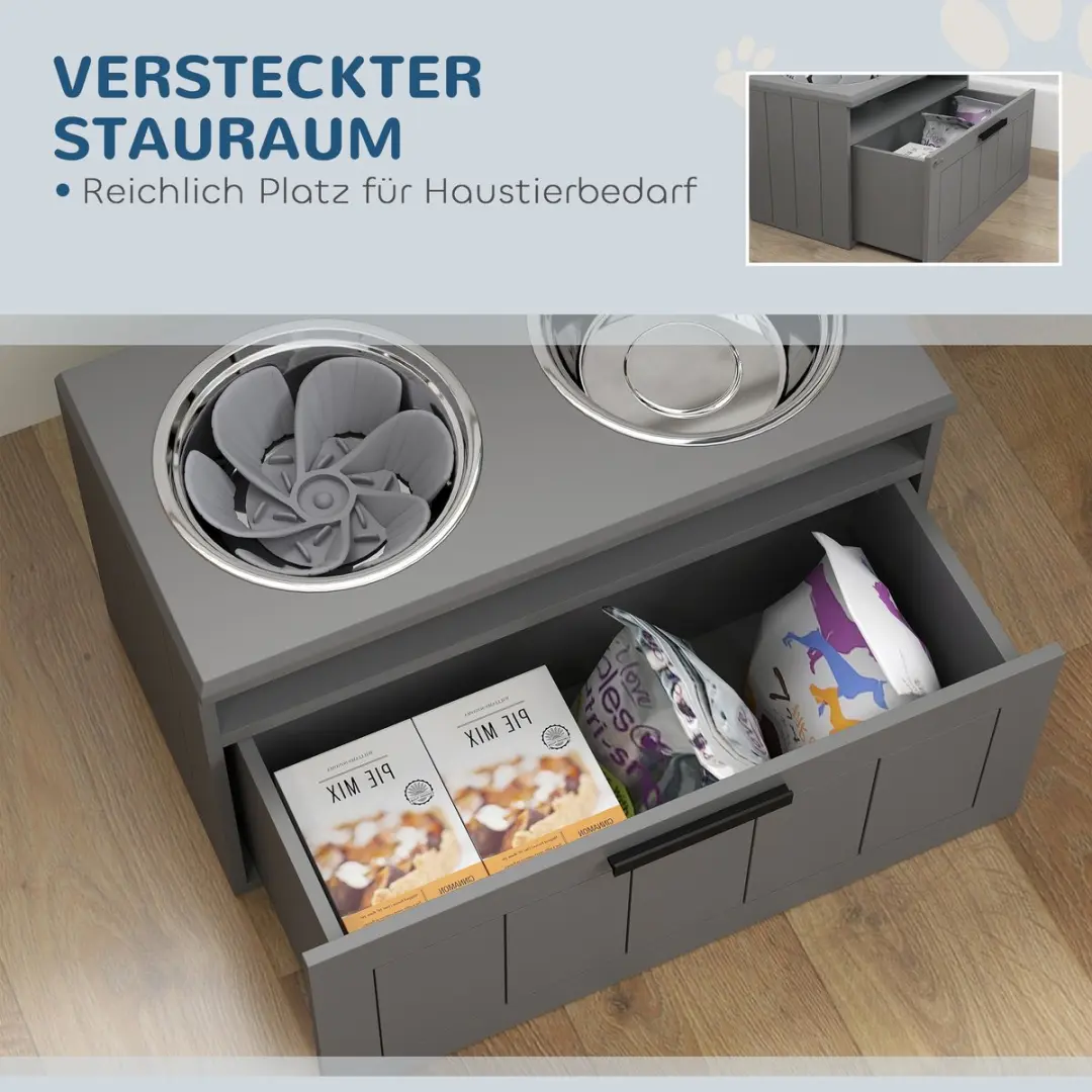 ECTEATOY Voerbak Hond met Stand - 2 RVS Bakken - Grijs 60x30x35cm