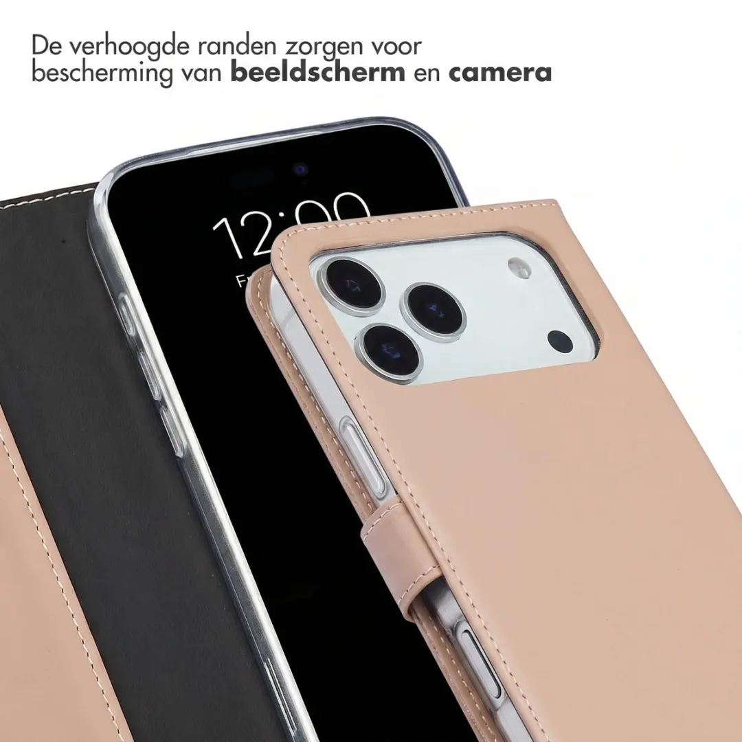 Selencia Hoesje iPhone 17 Pro Max - Echt Lederen Bookcase - Lichtroze