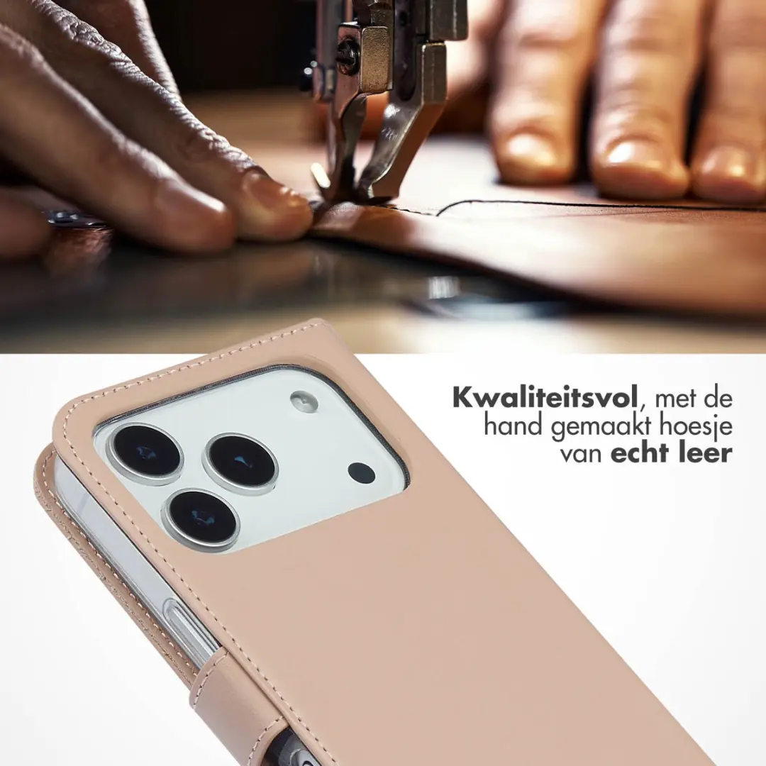 Selencia Hoesje iPhone 17 Pro Max - Echt Lederen Bookcase - Lichtroze