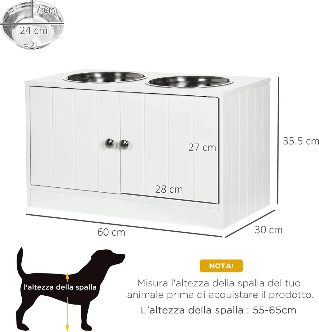 ECTEATOY Voerbak Hond met Opbergkast 44L - 60x30x35,5cm Wit - afbeelding 6 van 6