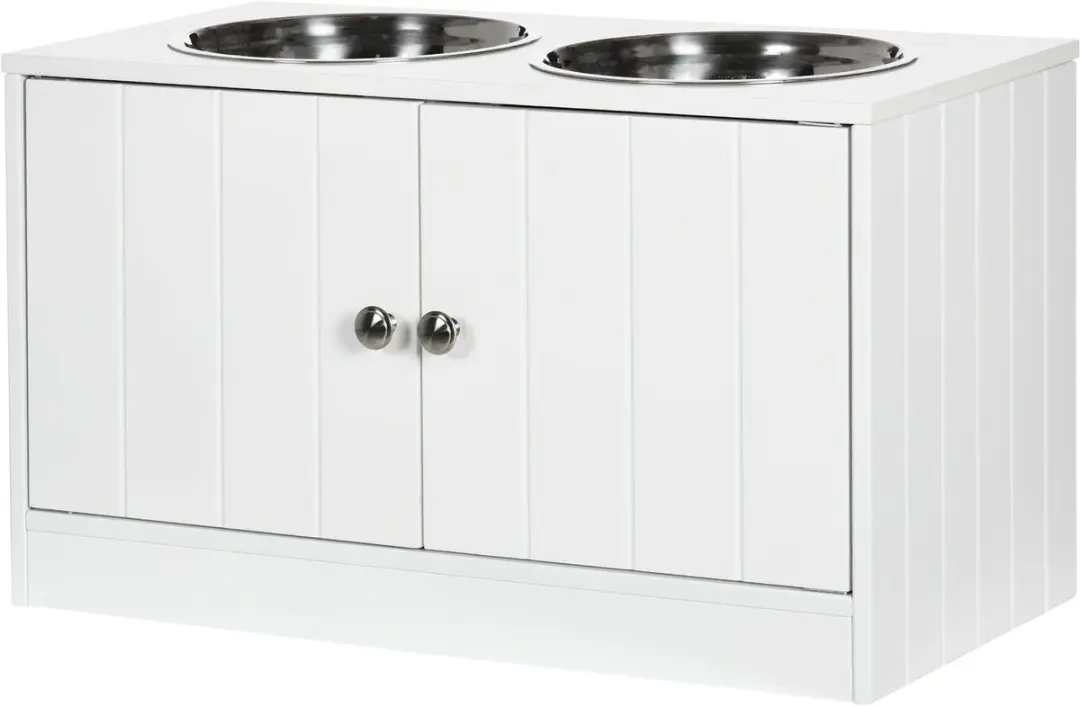 ECTEATOY Voerbak Hond met Opbergkast 44L - 60x30x35,5cm Wit