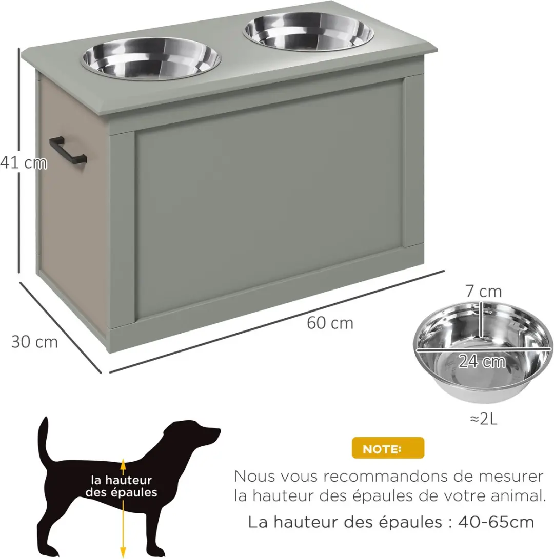 ECTEATOY Voerbak Hond met Opbergruimte - Houten Grijs - afbeelding 6 van 6
