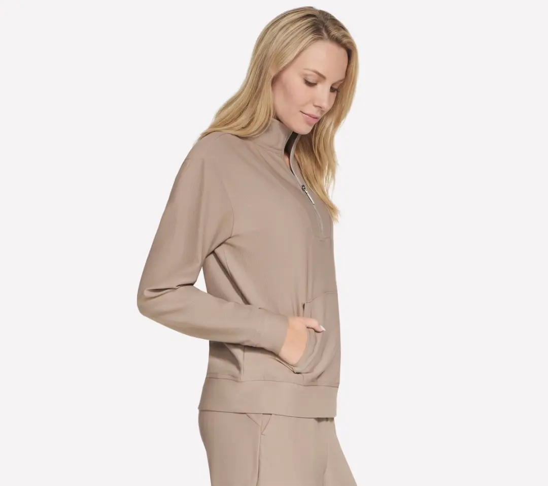Skechers Goluxe Rib 1/4 Zip Dames Trui - L - Desert