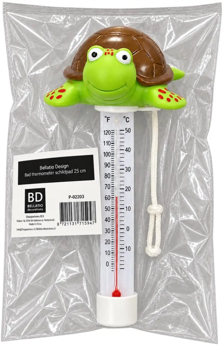 Bellatio Design Schildpad Drijvende Zwembadthermometer 25cm - Groen
