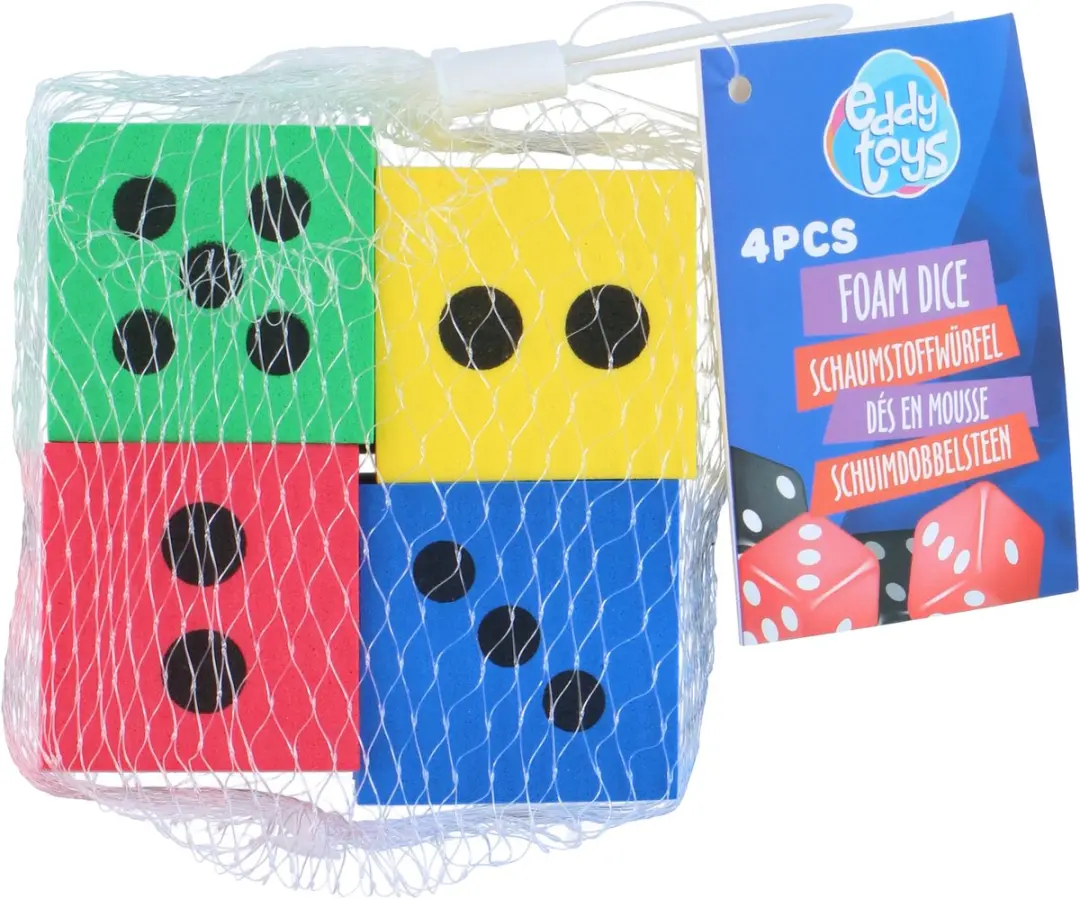 Eddy Toys Foam Dice 3,8cm - 4 Stuks - Blauw - afbeelding 4 van 6