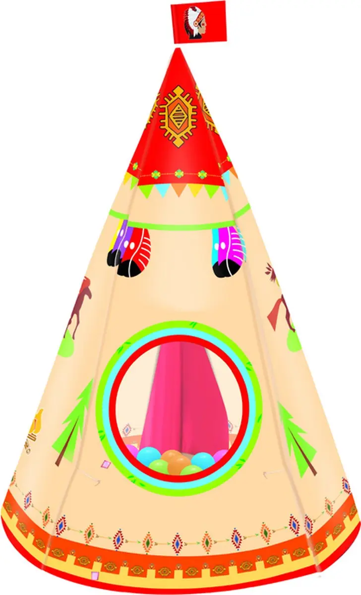 LEAN TOYS Kinderspeeltent Tipi - 105x160cm - Crème - afbeelding 3 van 4