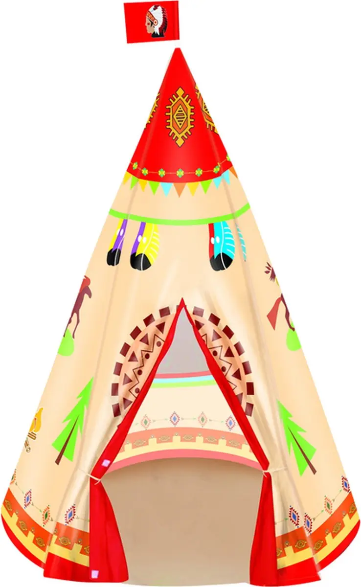 LEAN TOYS Kinderspeeltent Tipi - 105x160cm - Crème - afbeelding 4 van 4