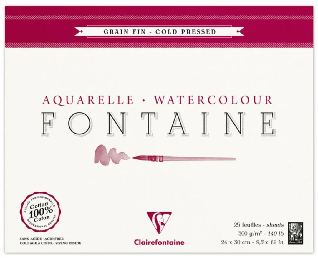 Clairefontaine Aquarelblok Fontaine Fijne Korrel 300g - 12 Blad 24x30cm Spiraal