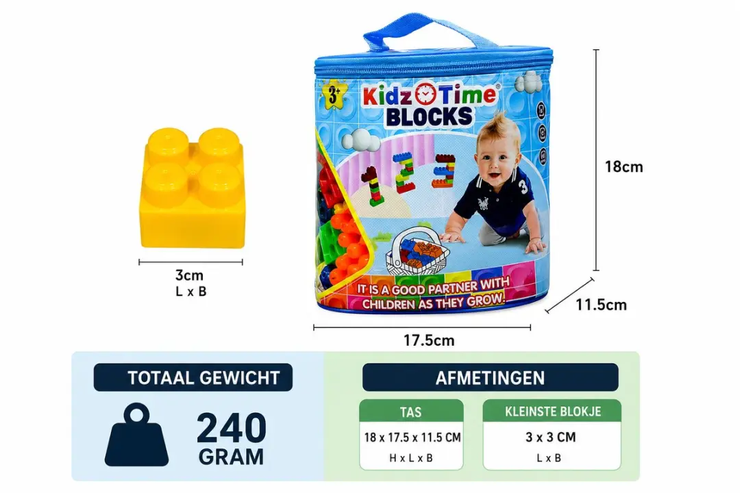 YJ Toys Kidz Time Blocks Bouwblokken 52 Stuks - Blauw