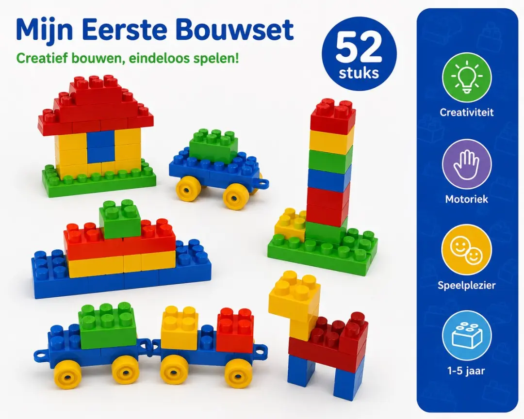 YJ Toys Kidz Time Blocks Bouwblokken 52 Stuks - Blauw