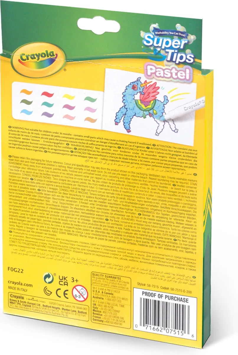 Crayola Supertips Viltstiften 12 Stuks - Pastelkleuren