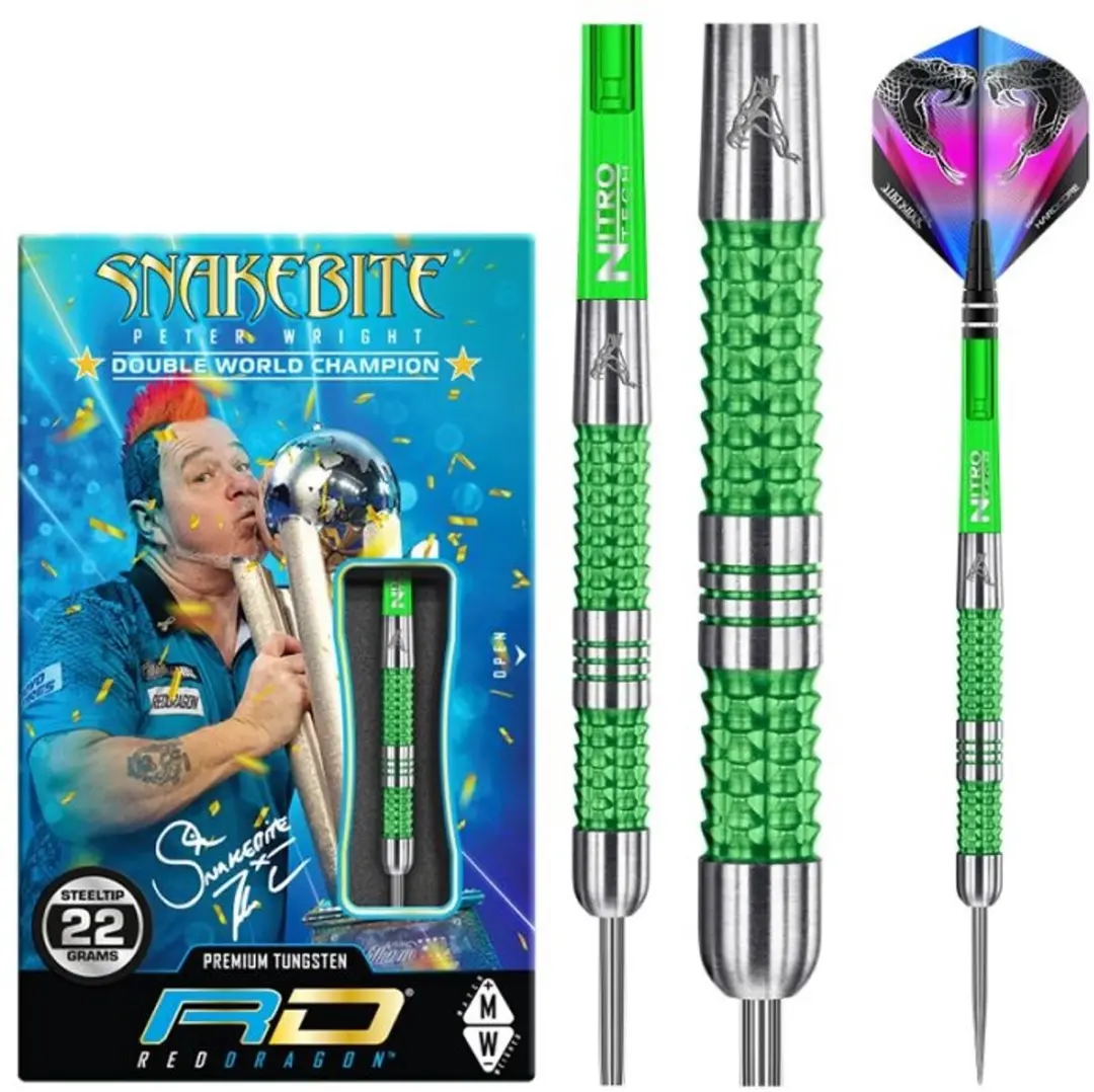 Red Dragon Peter Wright Snakebite Mamba Dartpijlen 3 Stuks - Groen/Zilver