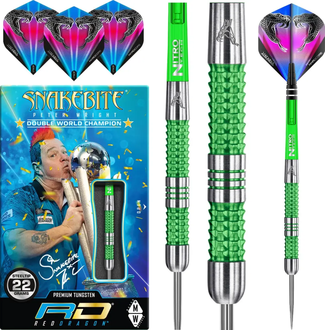 Red Dragon Peter Wright Snakebite Mamba Dartpijlen 3 Stuks - Groen/Zilver