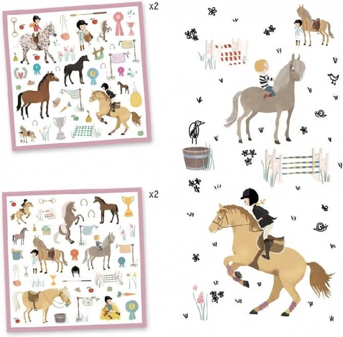 Djeco Stickers Paarden - 4 Vellen Multicolor
