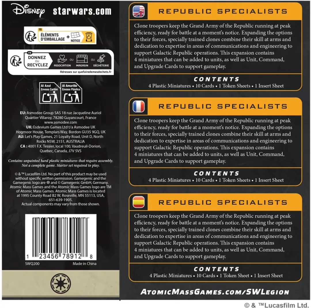 Atomic Mass Games Star Wars Legion Republic Specialists AMSWQ200 - Bordspel