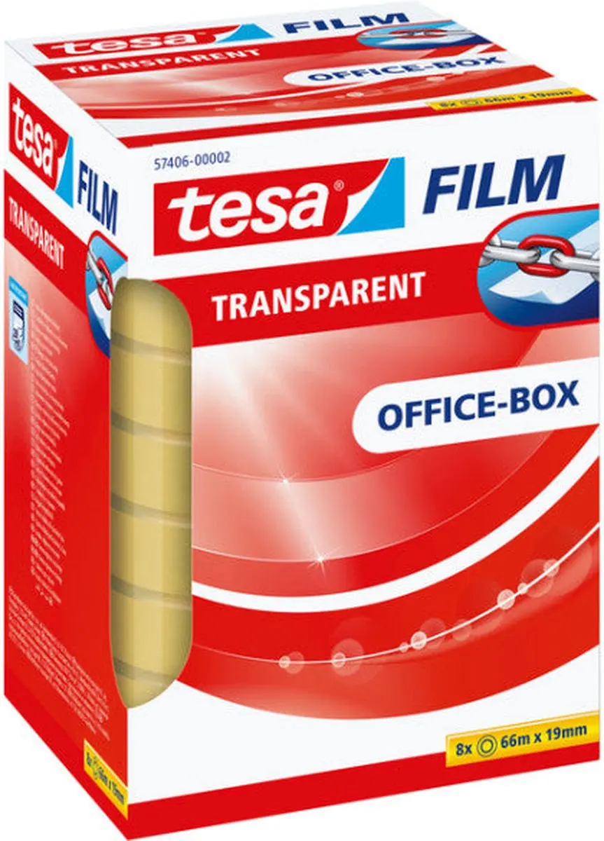 Tesa Transparant Filmplakband 19mm x 66m - 8 Rolletjes