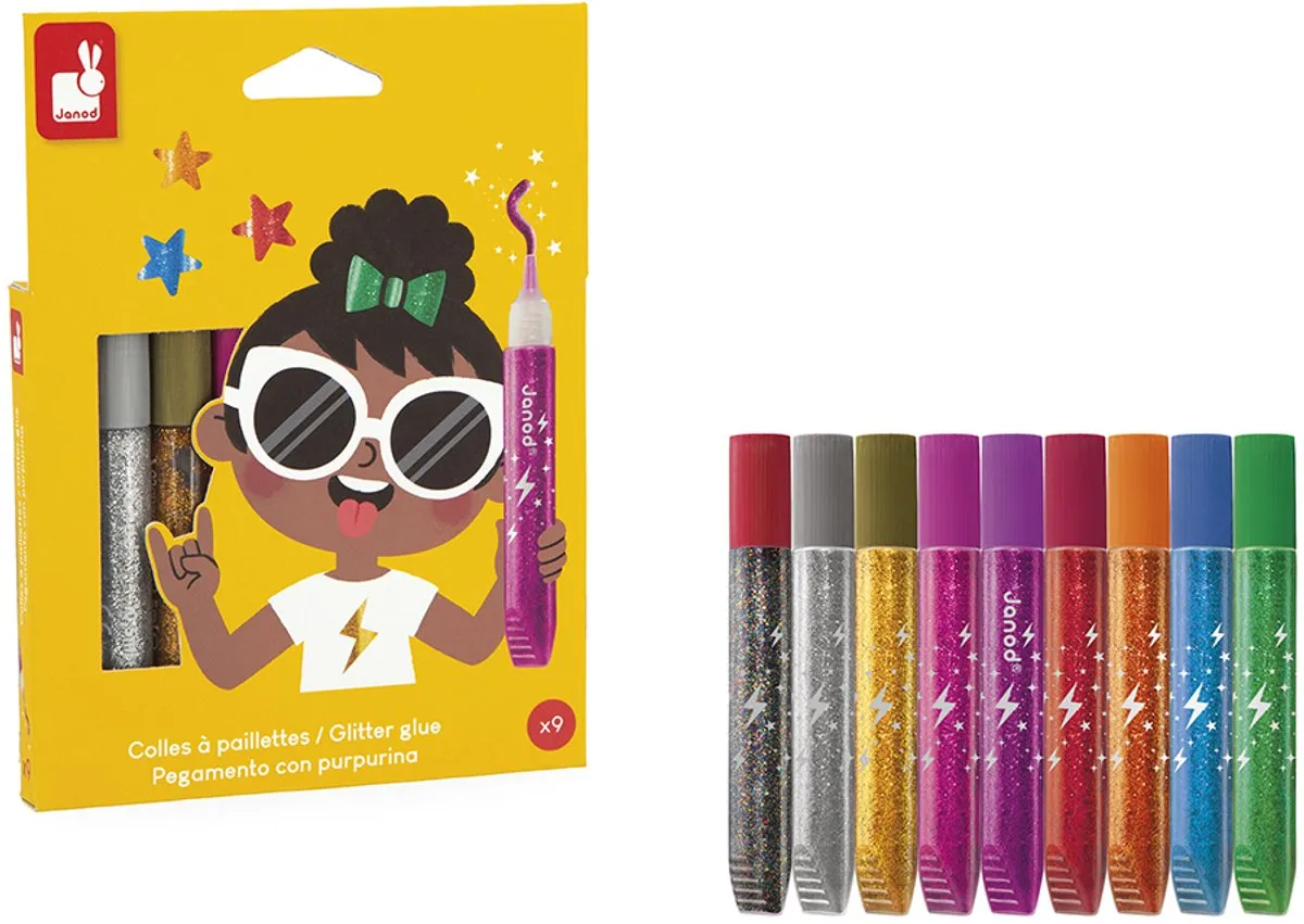Janod Colo Glitterlijm Set 9 Kleuren 250ml - afbeelding 6 van 6