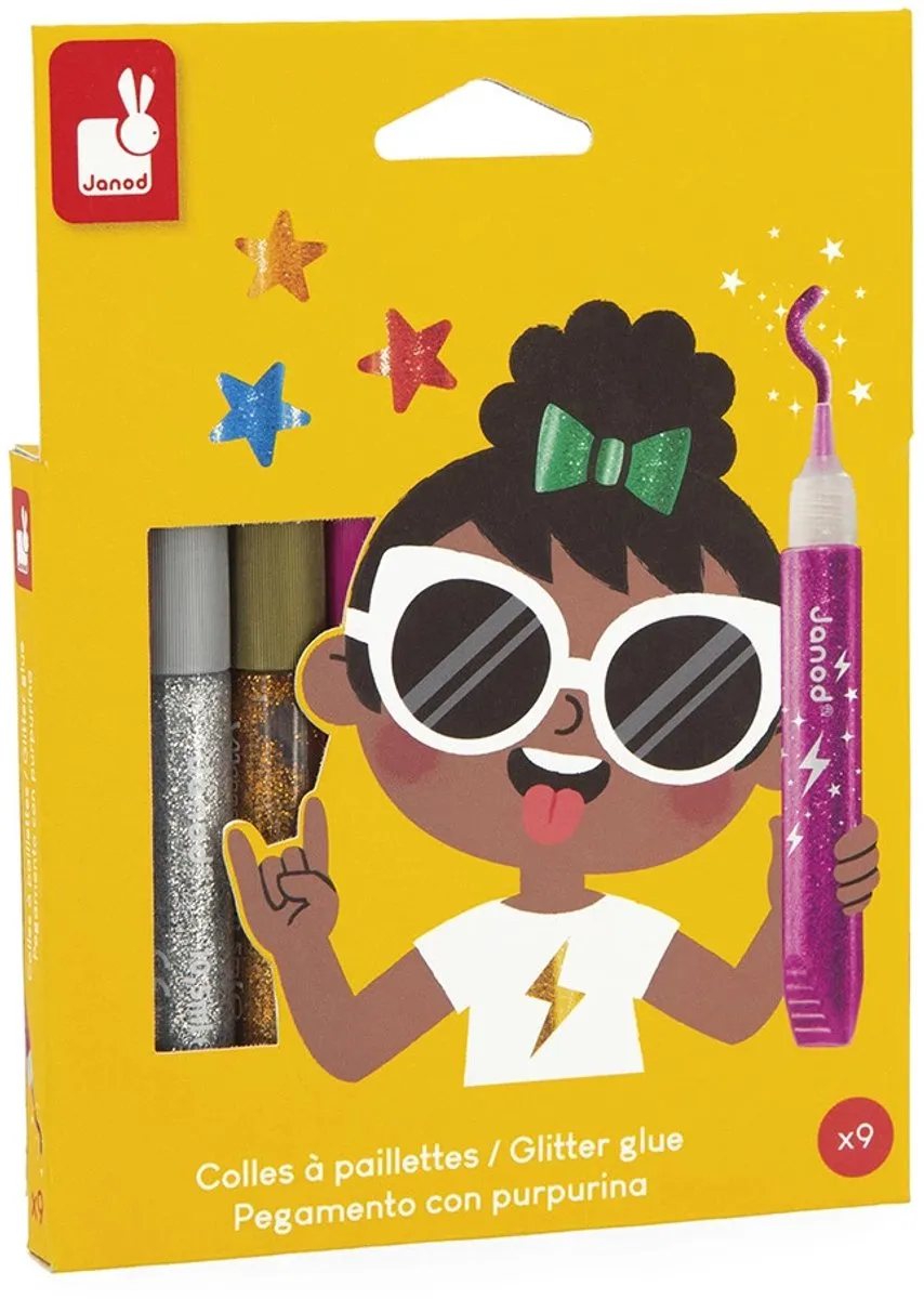 Janod Colo Glitterlijm Set 9 Kleuren 250ml