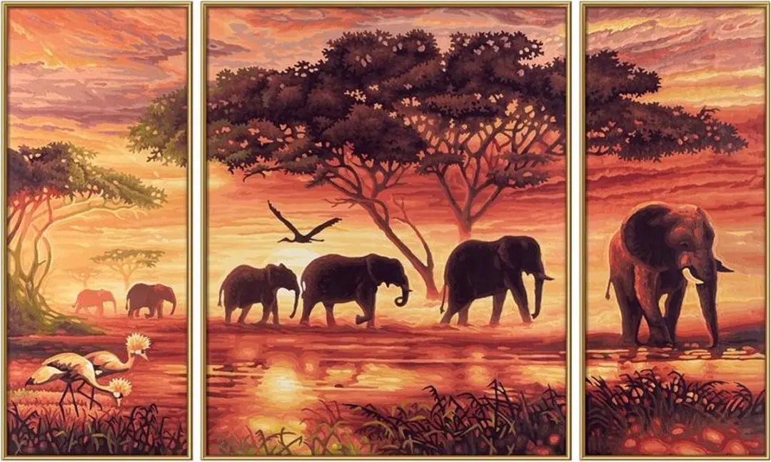 Dickie Schilderen op Nummer Triptychon Olifanten - 50x80cm