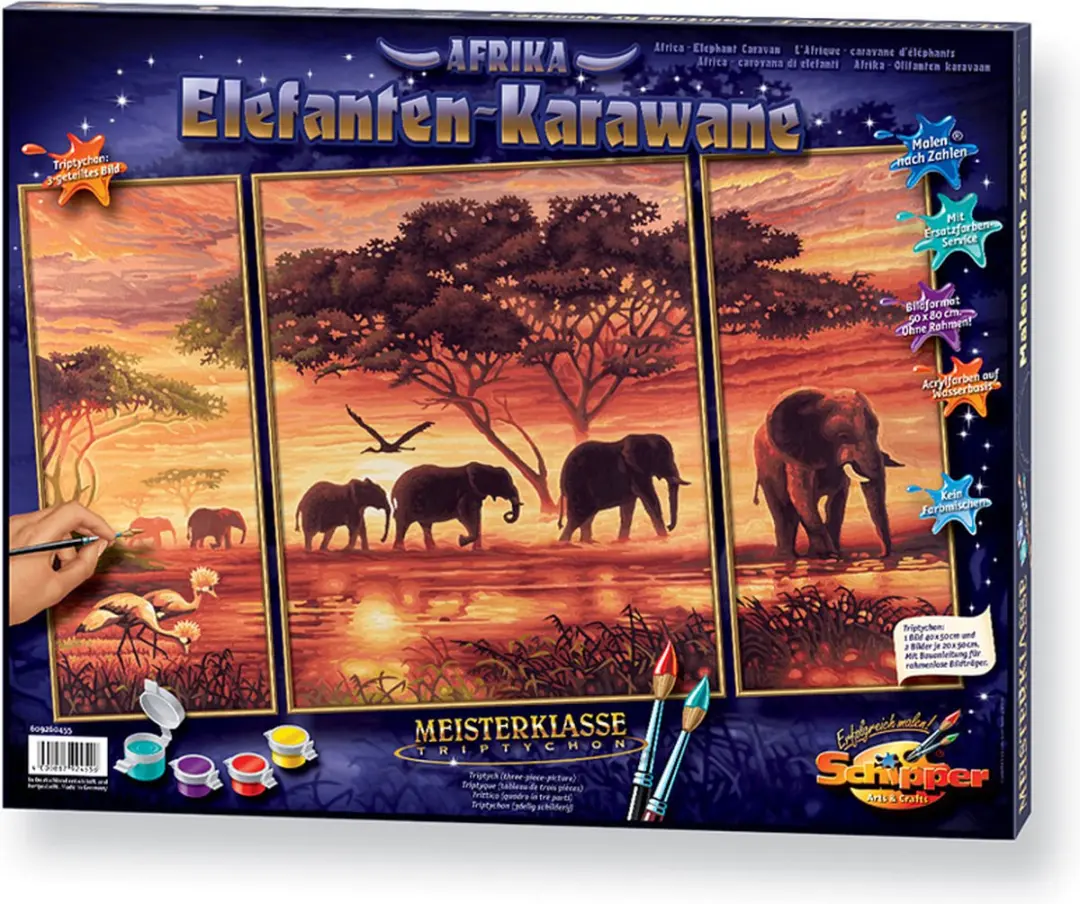 Dickie Schilderen op Nummer Triptychon Olifanten - 50x80cm