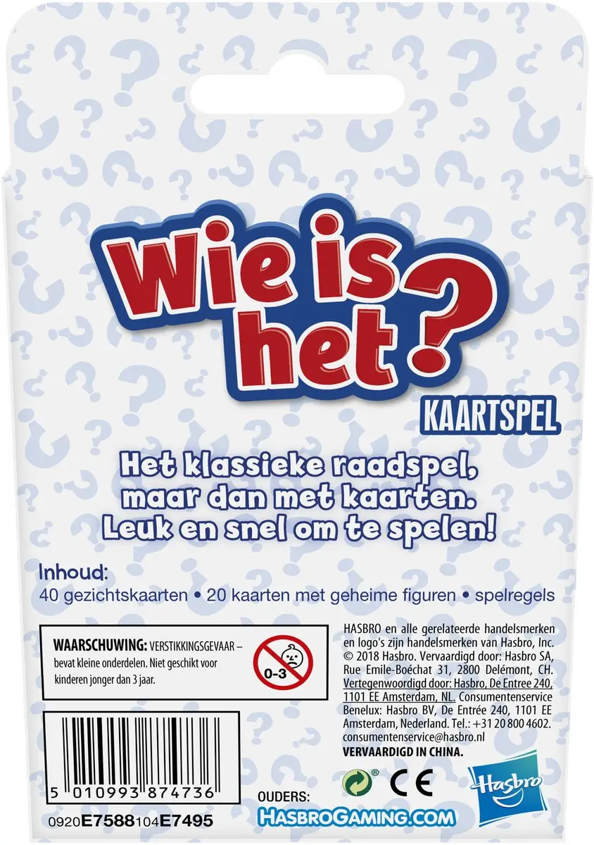 Hasbro Gaming Wie is het? Kaartspel - 40 Gezichtkaarten