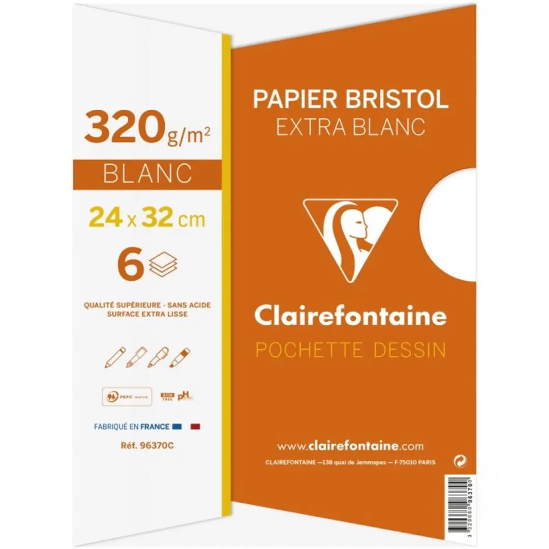 Clairefontaine Bristol Extra 320g A4 Etui 6 Blad - Wit