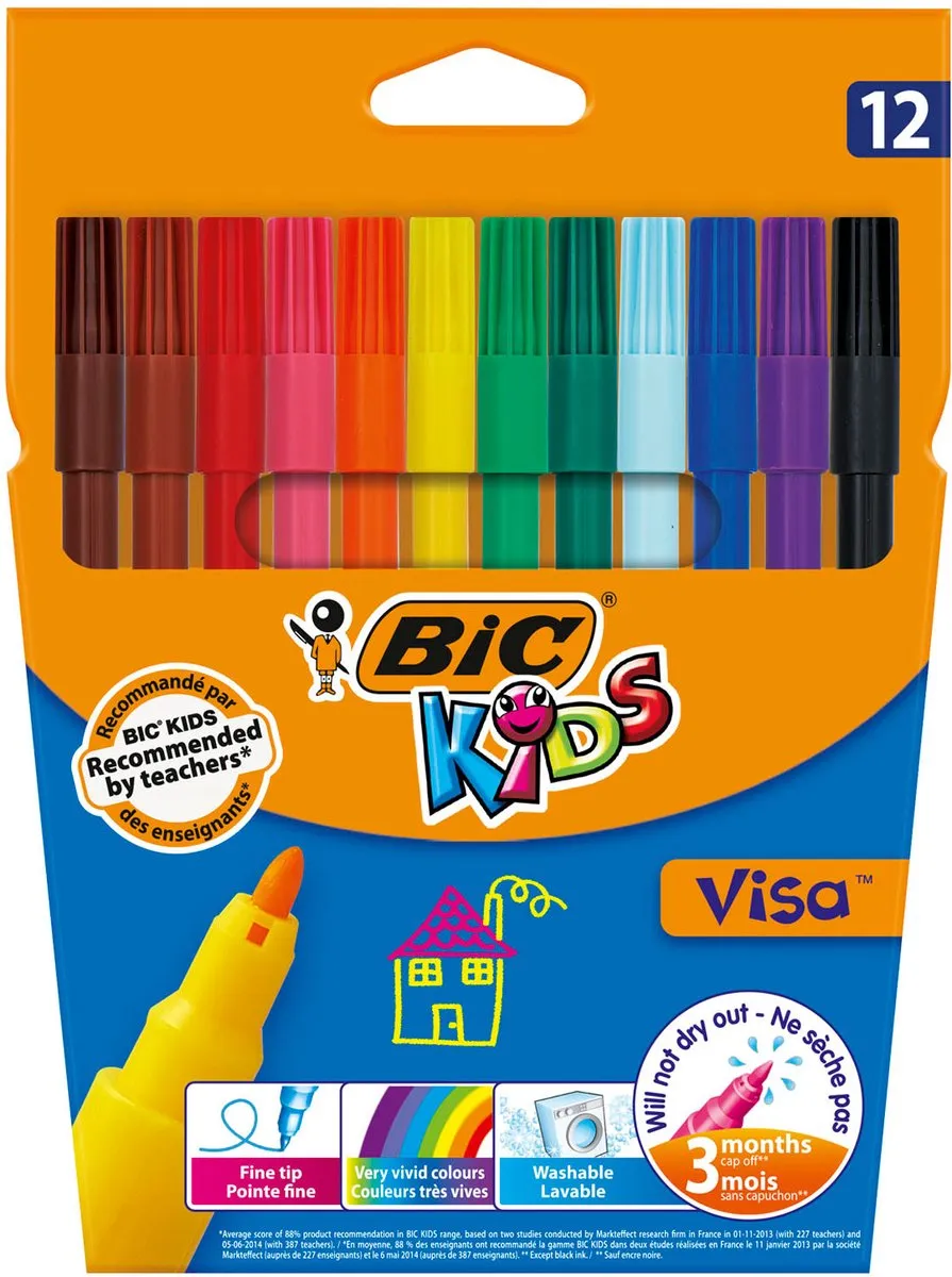 Bic Kids Visa Fijnschrijvende Viltstiften - 12 Stuks Multicolor