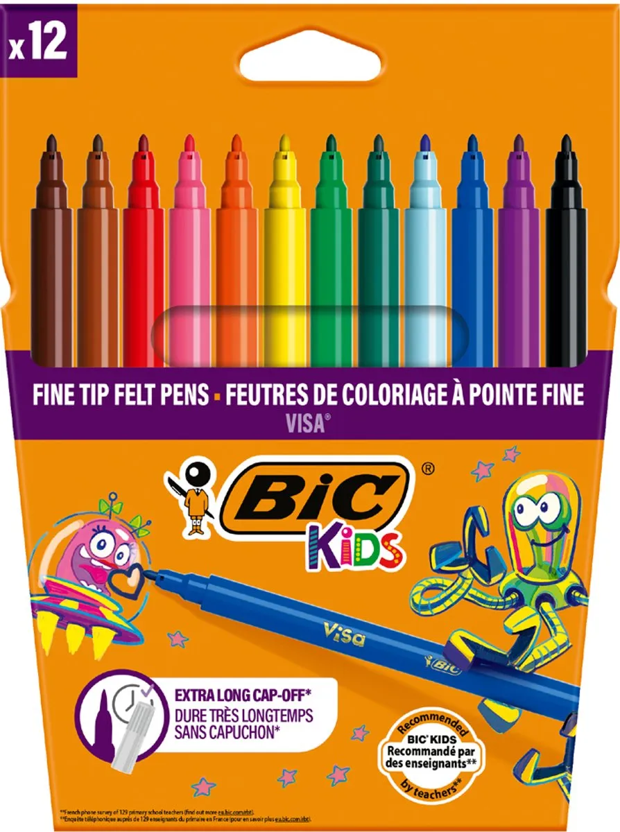 Bic Kids Visa Fijnschrijvende Viltstiften - 12 Stuks Multicolor