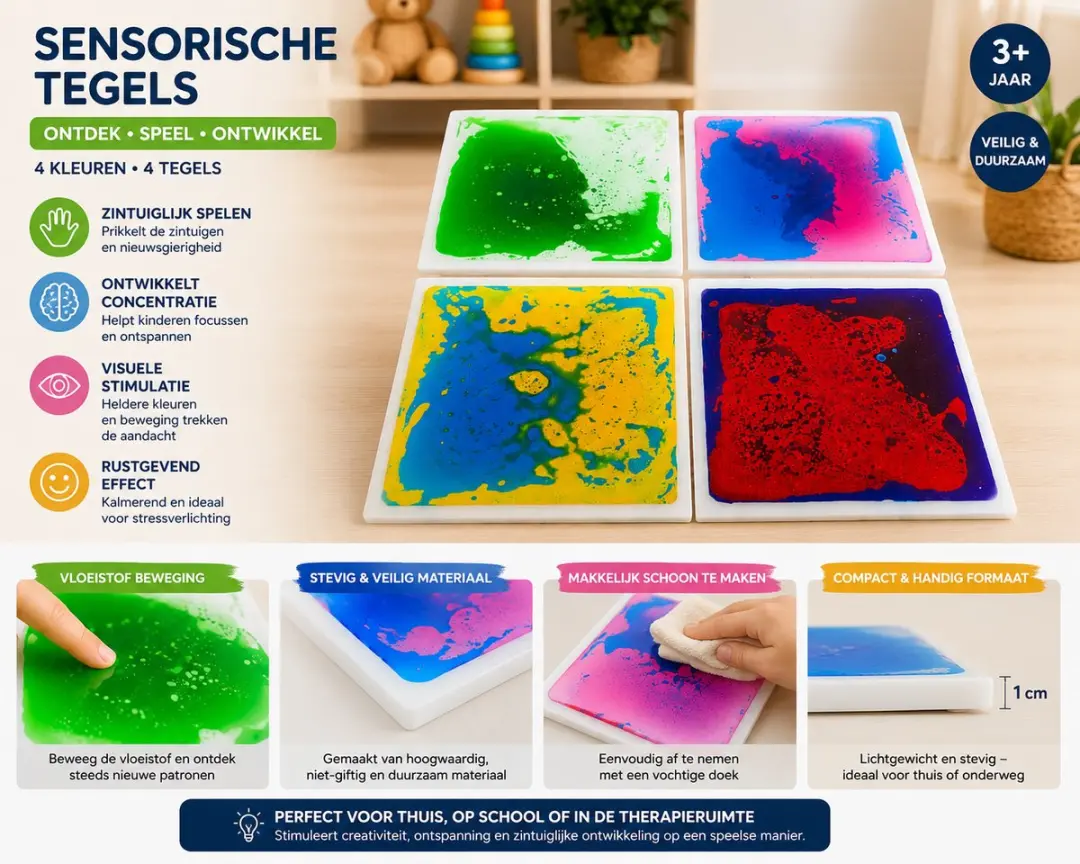 LiasToys Sensorische Vloeistoftegels - 4 Stuks - Kleurrijk