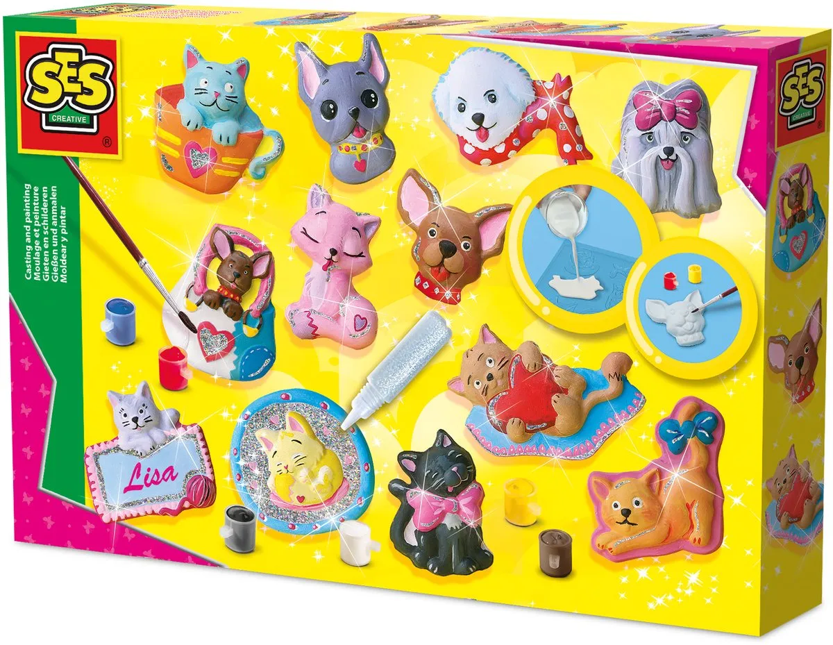 SES Creative Hobby Pink Gieten & Schilderen - Katten & Honden - 9 Stuks