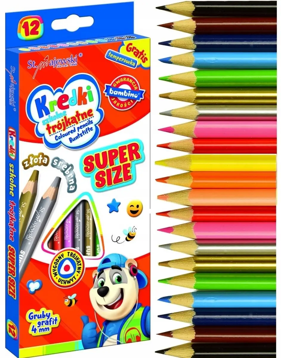 Bambino Super Size Driehoekige Kleurpotloden 12 Stuks - Multicolor