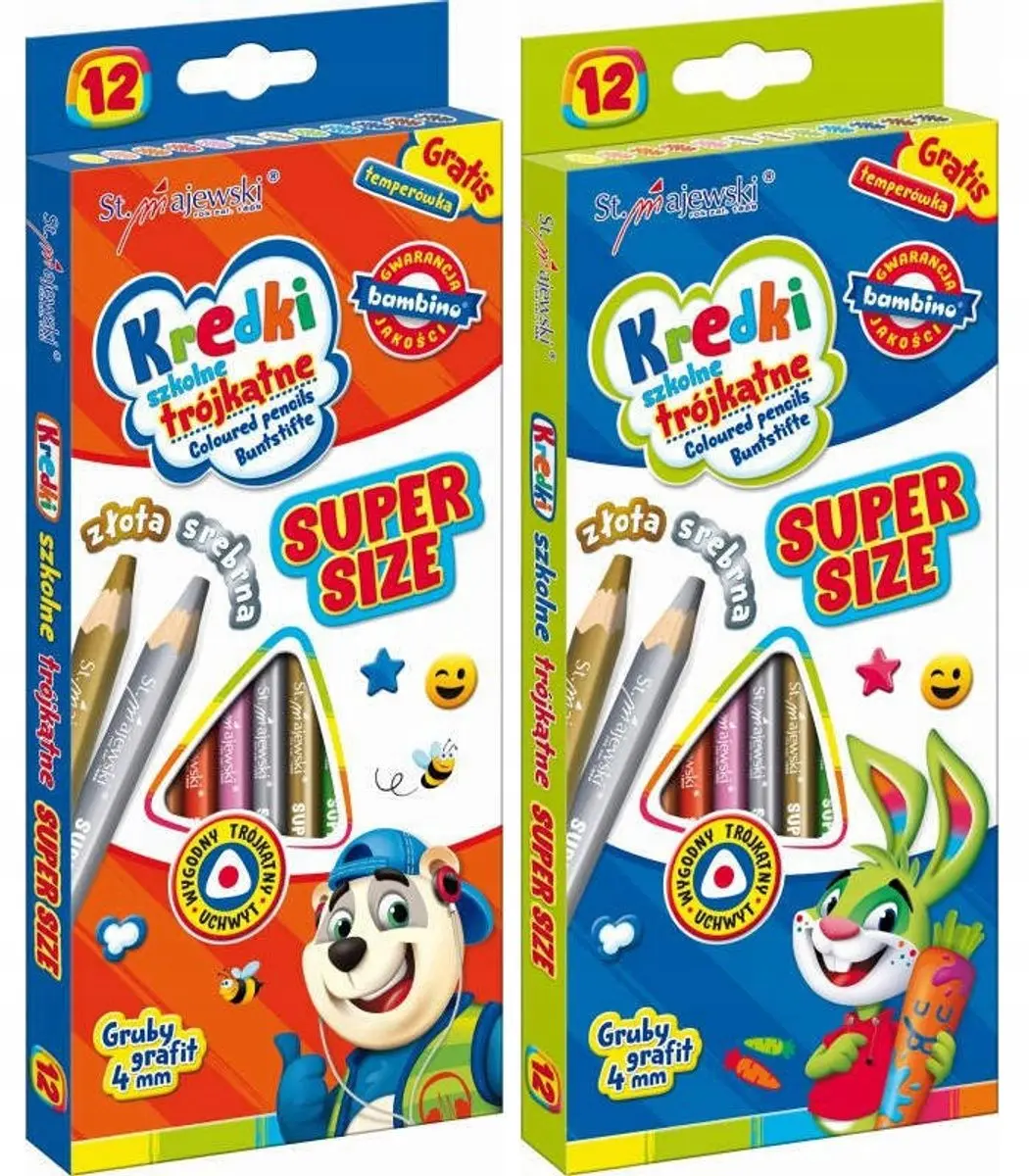 Bambino Super Size Driehoekige Kleurpotloden 12 Stuks - Multicolor