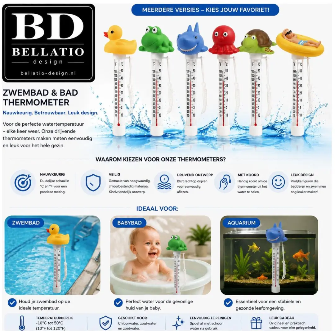 Bellatio Design Zwembadthermometer Flamingo - Roze - 25 cm