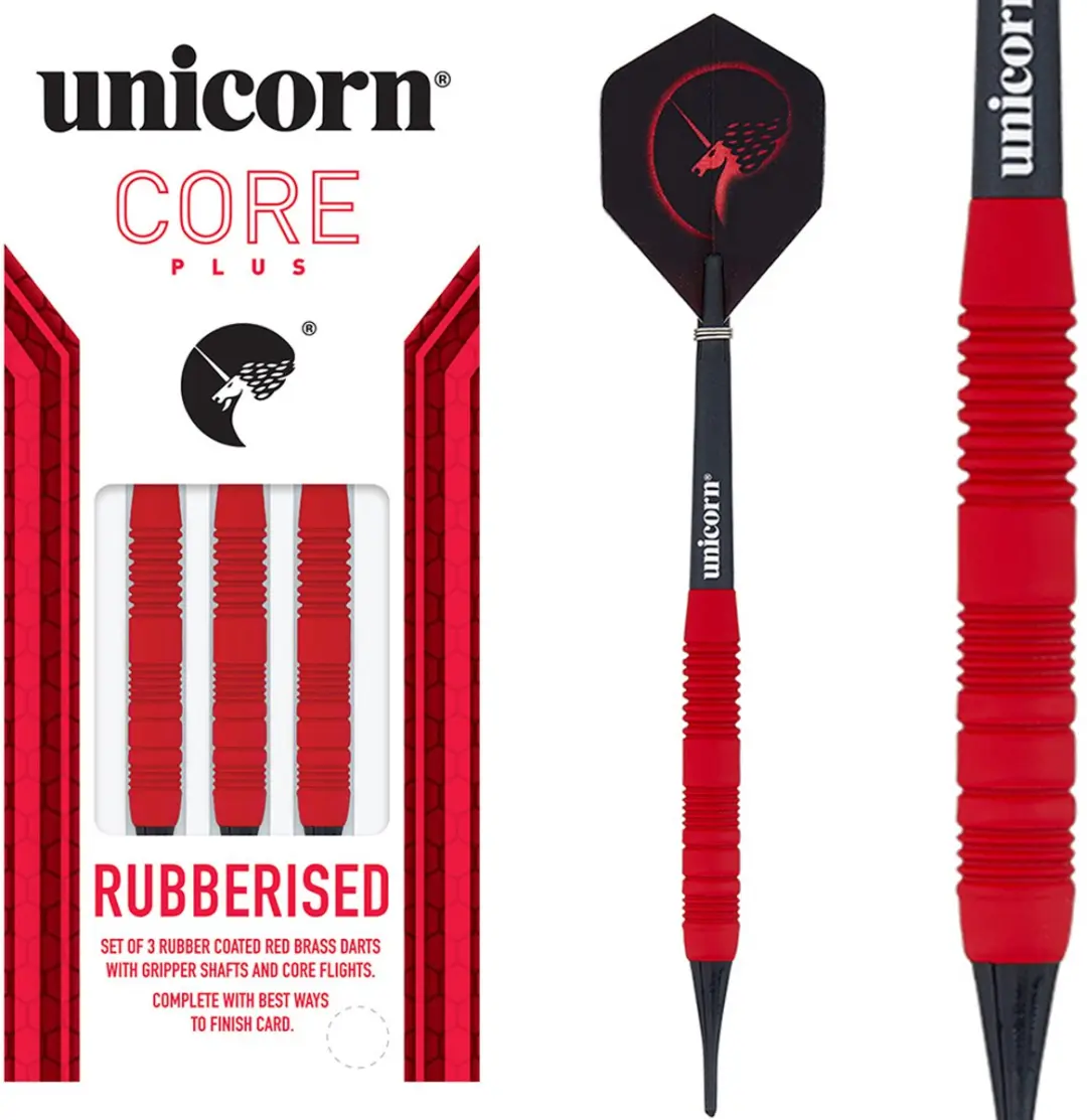 Unicorn Core Plus Rubberised Darts - 3 Stuks - Rood - afbeelding 6 van 6