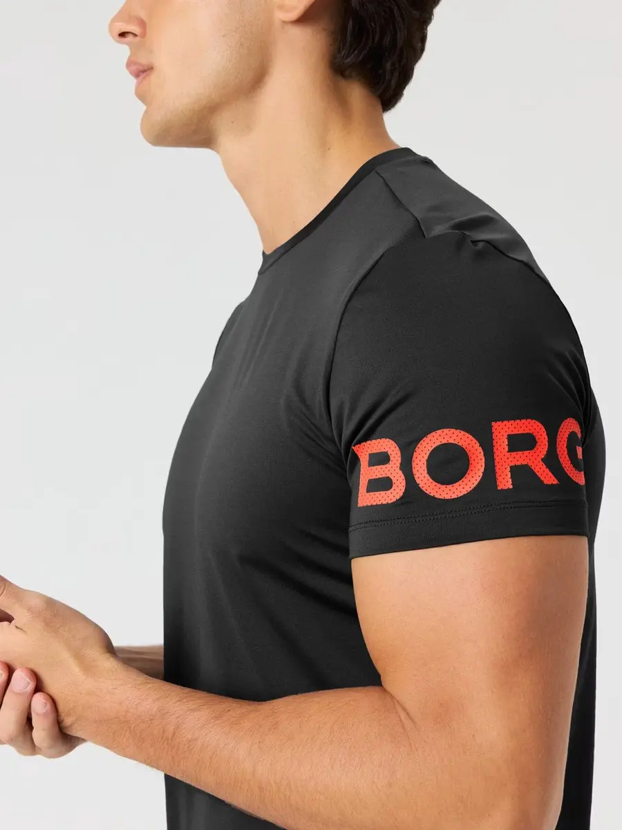 Björn Borg Heren Sportshirt Korte Mouw S - Zwart/Rood