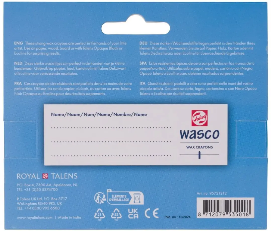 Talens Wasco Waskrijt Set - 12 Kleuren
