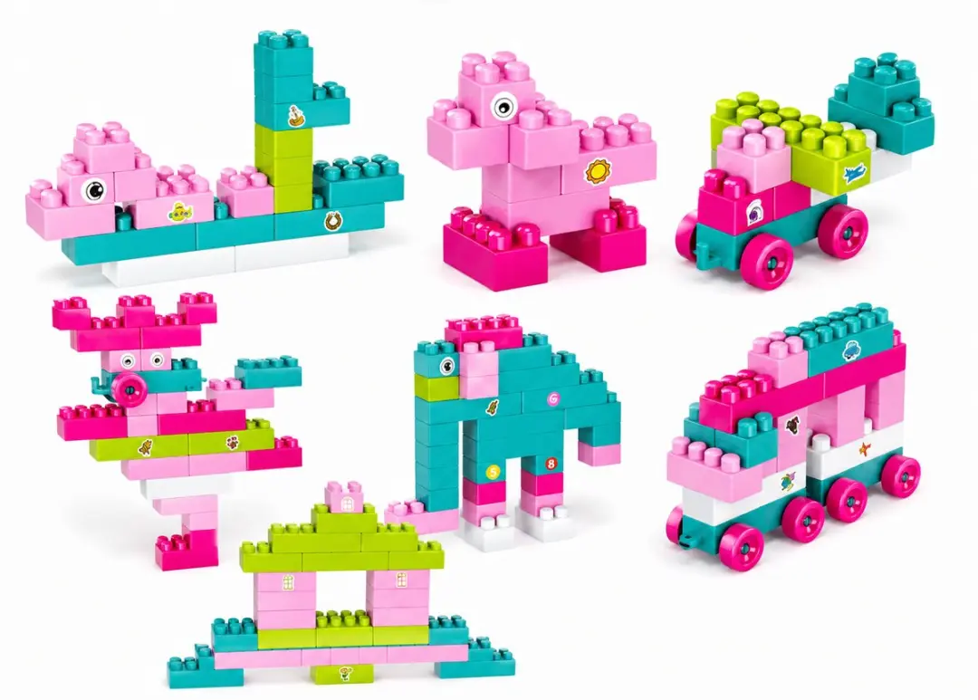 YJ Toys Bouwblokken 60 Stuks - Roze Rugtasje