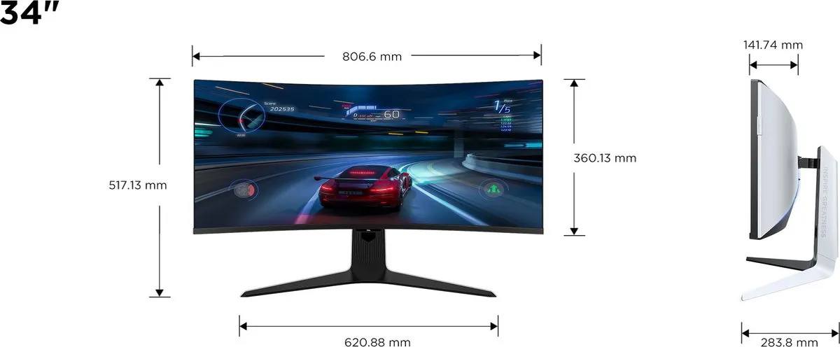TCL 34R83Q Ultrawide Gaming Monitor - 34" QHD QLED - HDR1600 - USB-C 90W - afbeelding 6 van 6