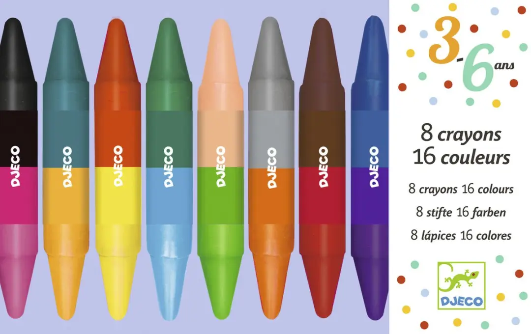 Djeco 2in1 Waskrijtjes - 16 Kleuren - 8 Stuks - afbeelding 6 van 6